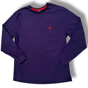 US Polo Assn Shirt X-Large Blue Red Pony Logo Cotton Long Sleeve Relaxed Casual